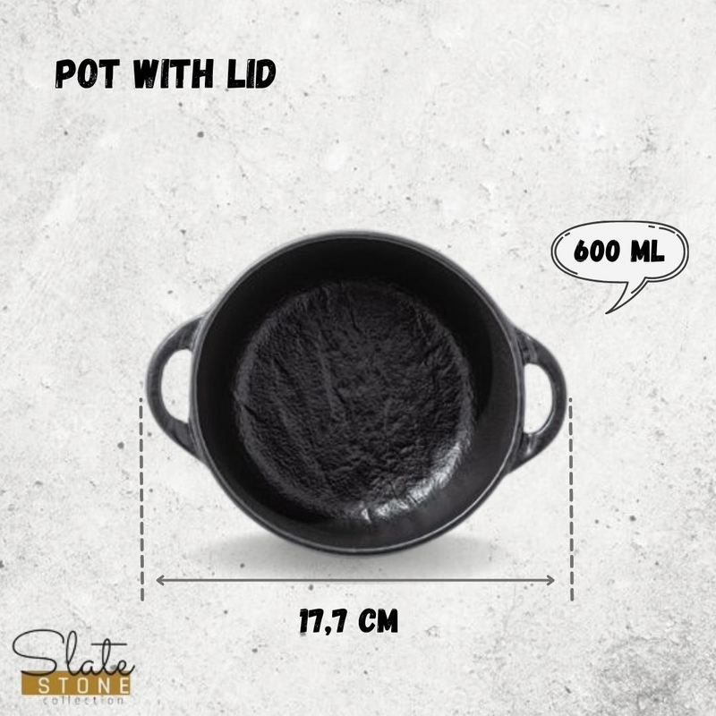 Black Porcelain Slate look Pot With Lid 7" X 4.25" | 20 Fl Oz