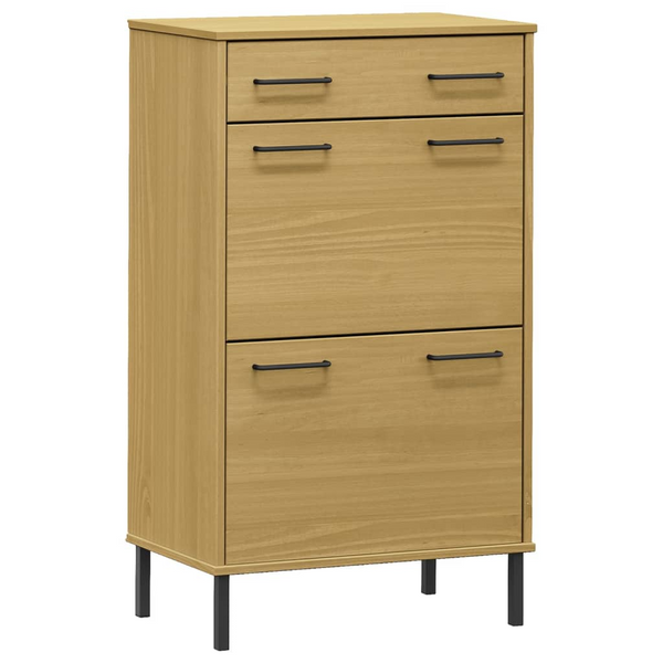 Brown Solid Wood Pine OSLO Shoe Rack with Metal Legs