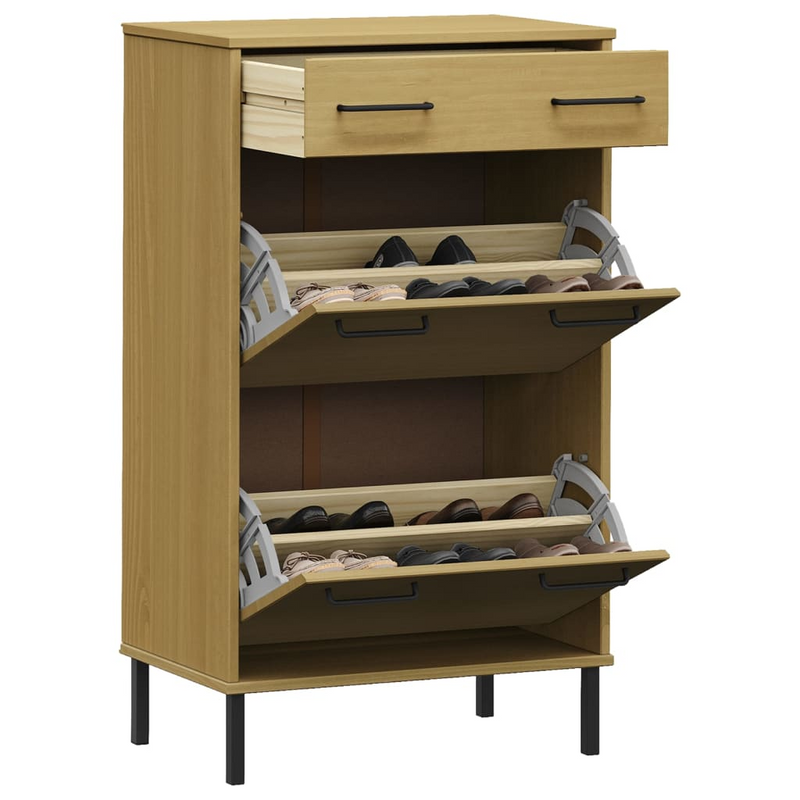 Brown Solid Wood Pine OSLO Shoe Rack with Metal Legs