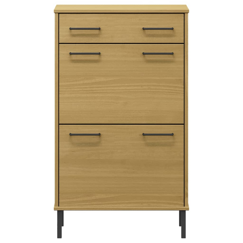 Brown Solid Wood Pine OSLO Shoe Rack with Metal Legs