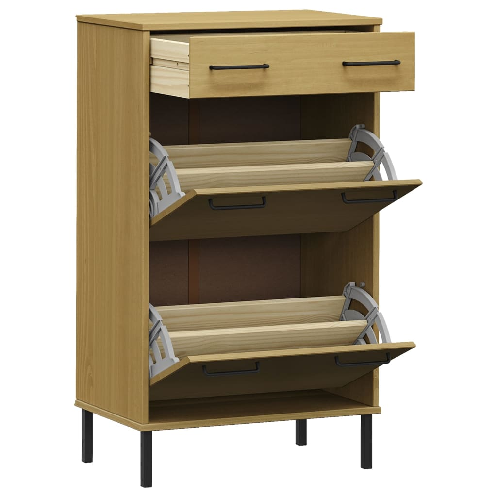 Brown Solid Wood Pine OSLO Shoe Rack with Metal Legs