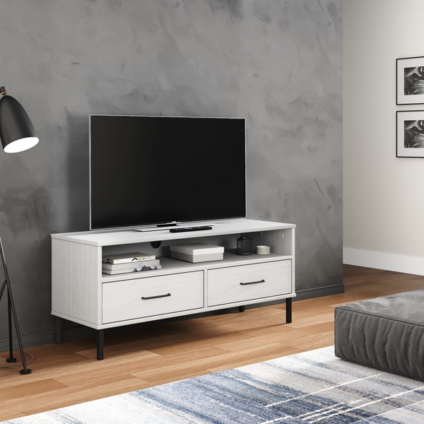 White Solid Wood Pine OSLO TV Cabinet with Metal Legs