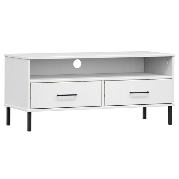 White Solid Wood Pine OSLO TV Cabinet with Metal Legs