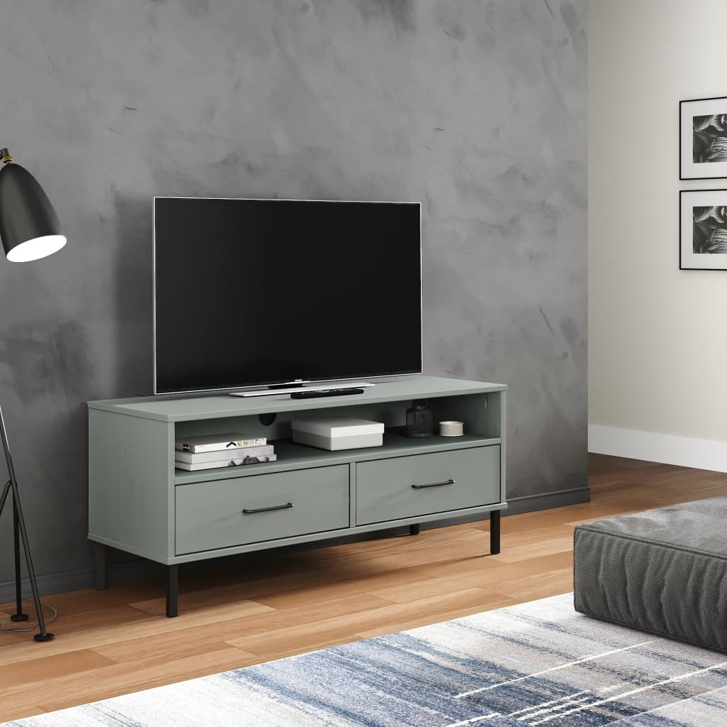 Gray Solid Wood Pine OSLO TV Cabinet with Metal Legs