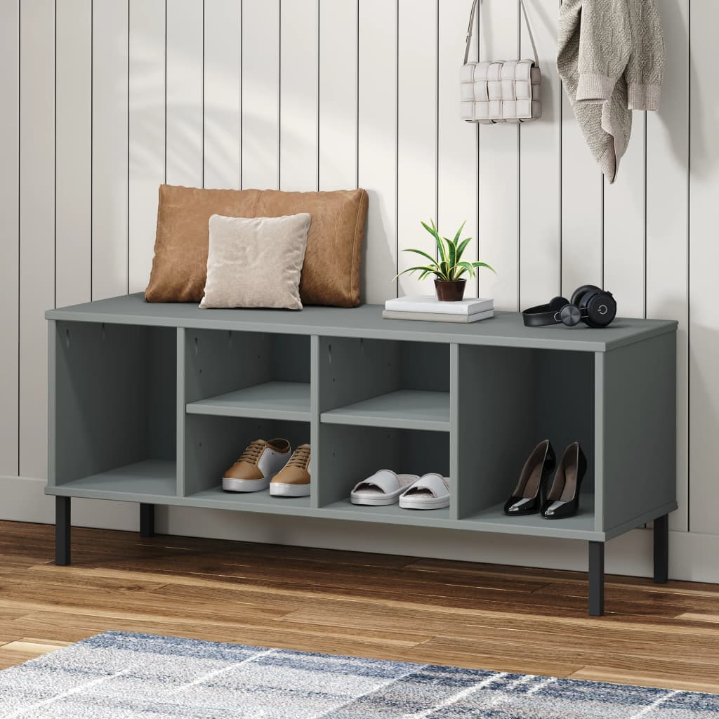 Gray Solid Wood OSLO Shoe Rack with Metal Legs | 41.7"x13.8"x17.7"