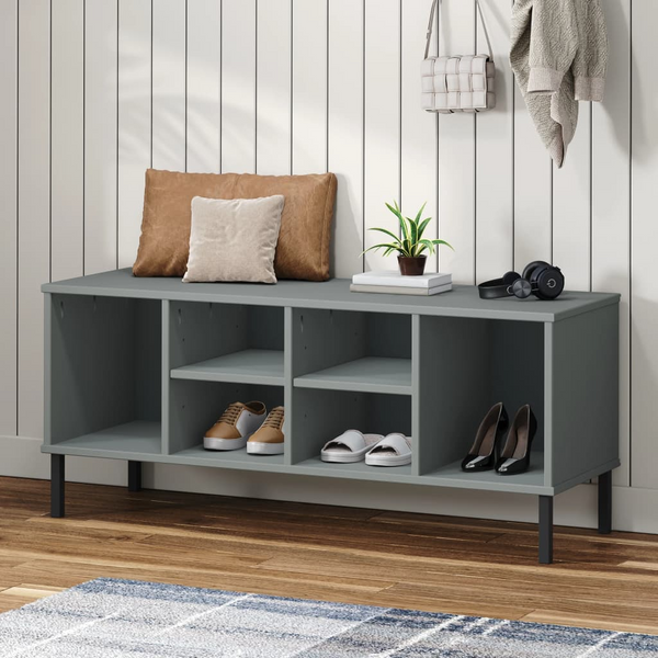 Gray Solid Wood OSLO Shoe Rack with Metal Legs | 41.7"x13.8"x17.7"
