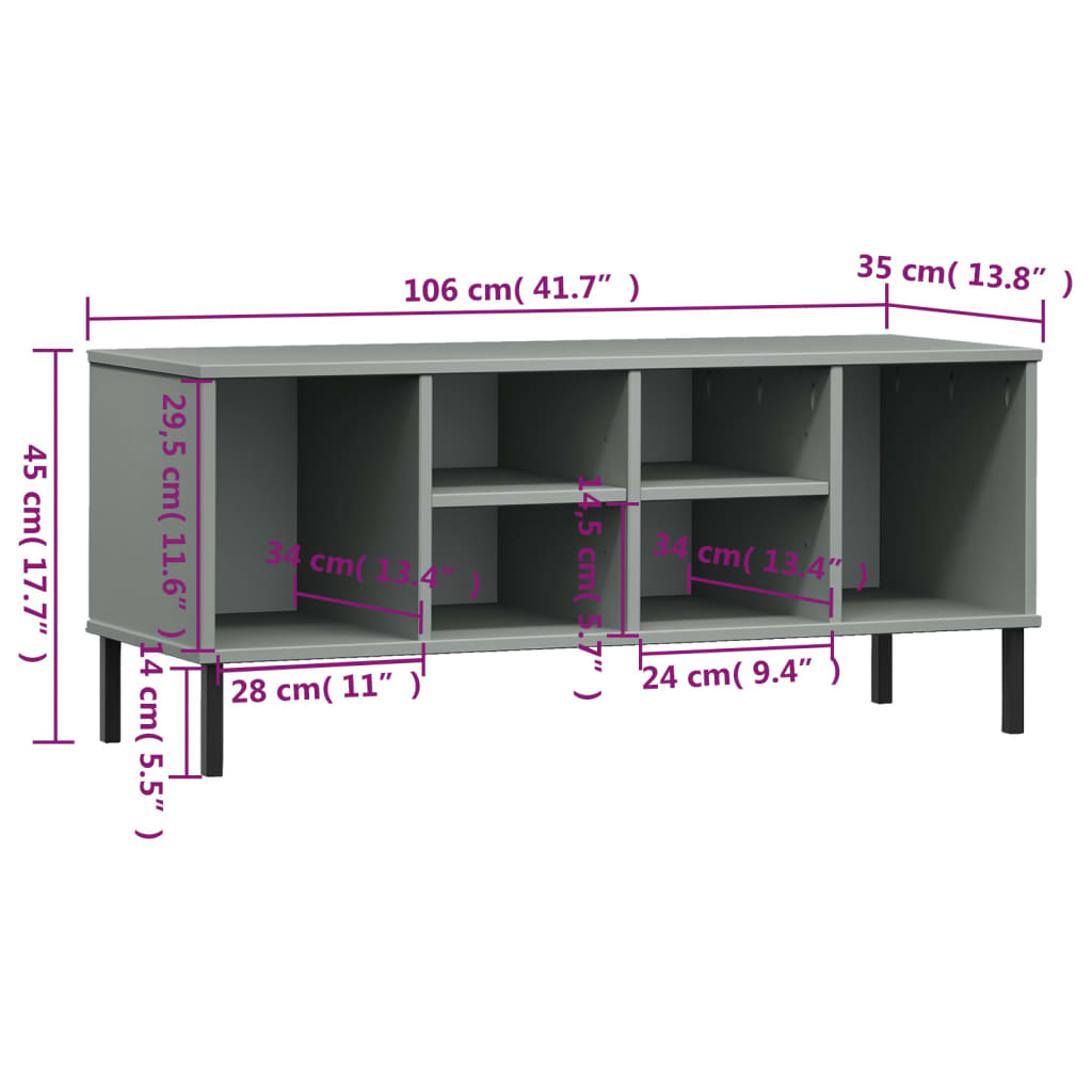 Gray Solid Wood OSLO Shoe Rack with Metal Legs | 41.7"x13.8"x17.7"