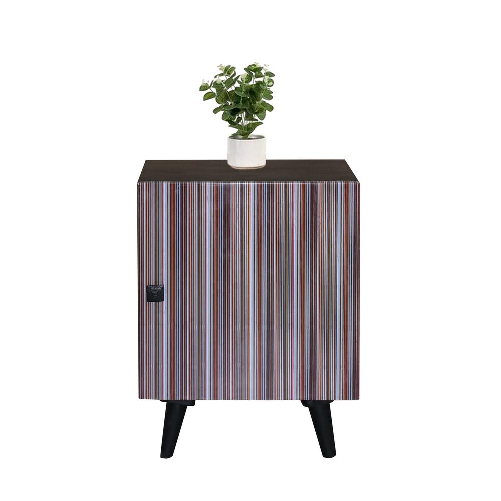 Pinstripe Nightstand |1 Cabinet - Black/Multi