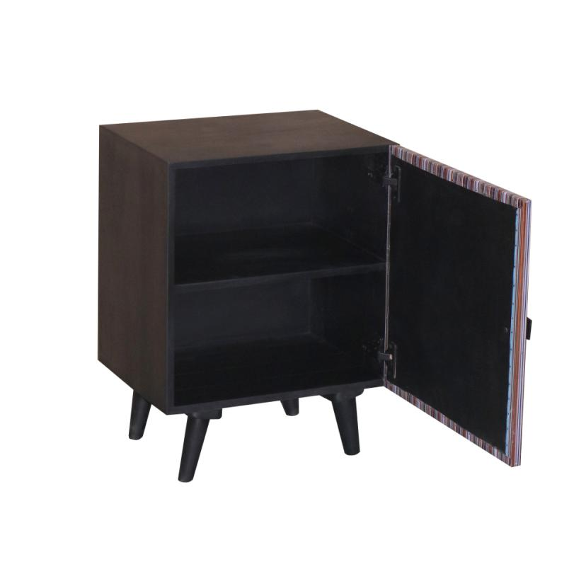 Pinstripe Nightstand |1 Cabinet - Black/Multi