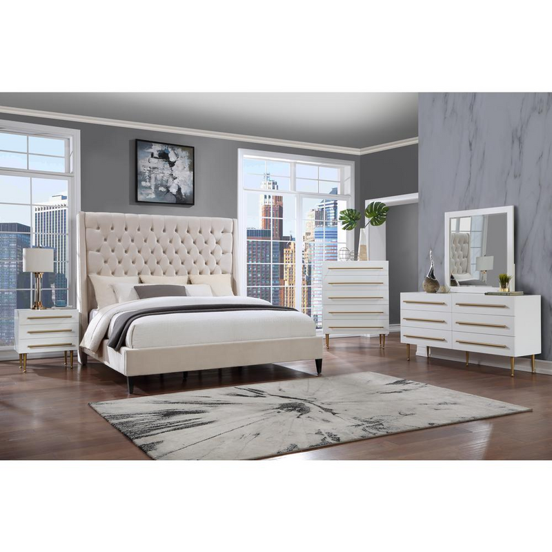 Bellanova White Nightstand with Gold Accents