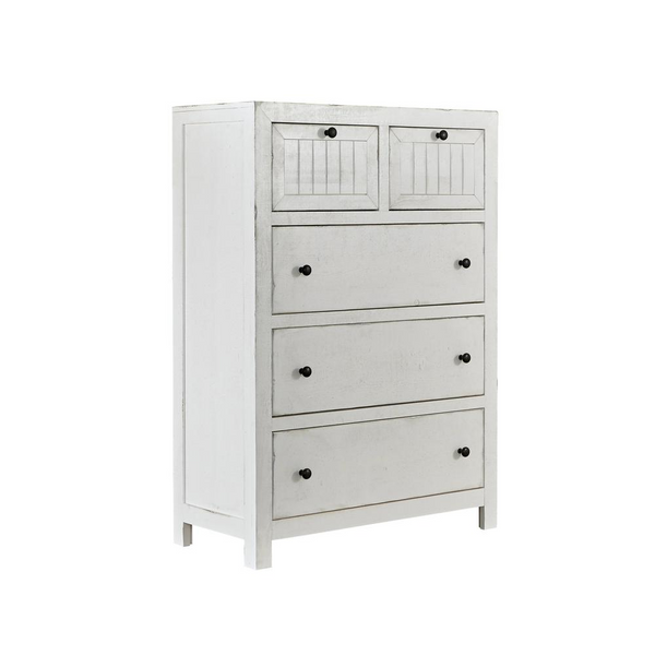 Vacay Pine Wood Chest- Dry Brush White