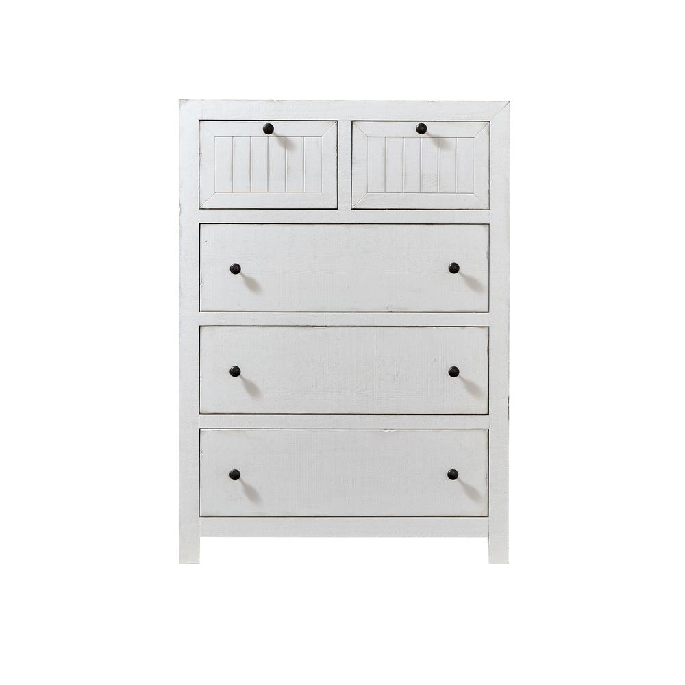 Vacay Pine Wood Chest- Dry Brush White