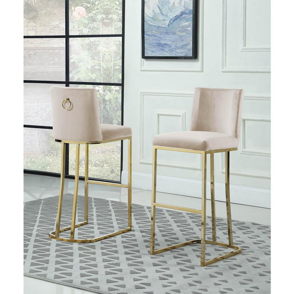 Brooke Beige Velvet Barstool Set