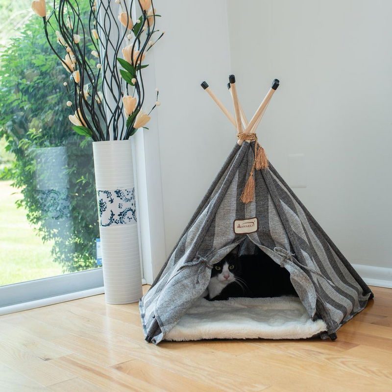 Striped Pattern Cat Bed Teepee