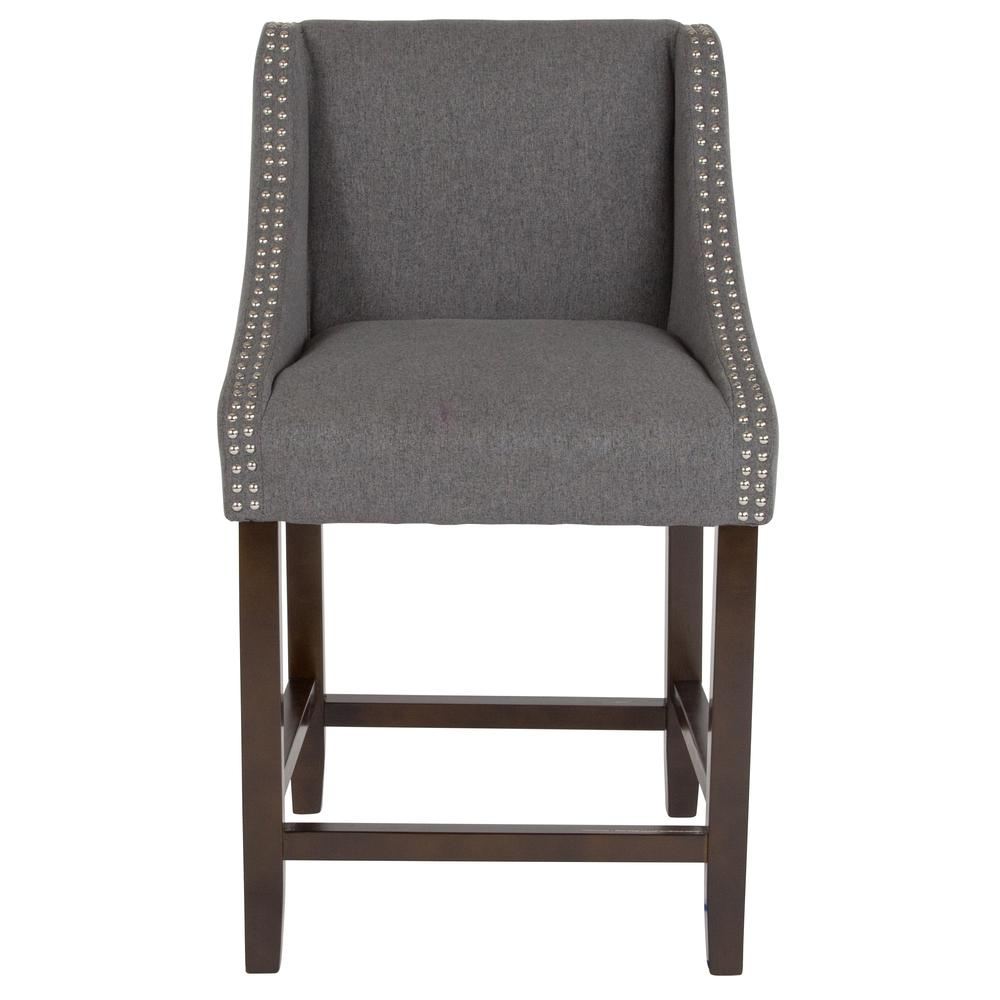 Carmel Series 24" High Transitional Walnut Counter Height Stool with Accent Nail Trim in Dark Gray Fabric