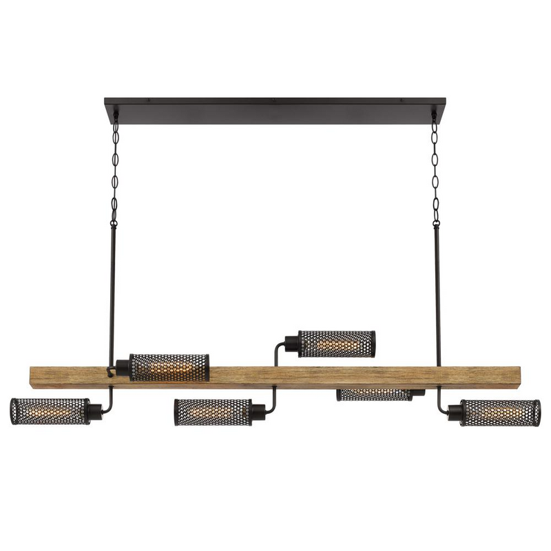 60W x 6 Lenox pine wood island chandelier with metal mesh shades