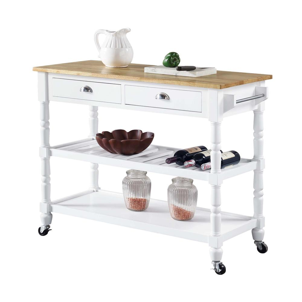 White French Country 3-Tier Butcher Block Kitchen Cart with Drawers