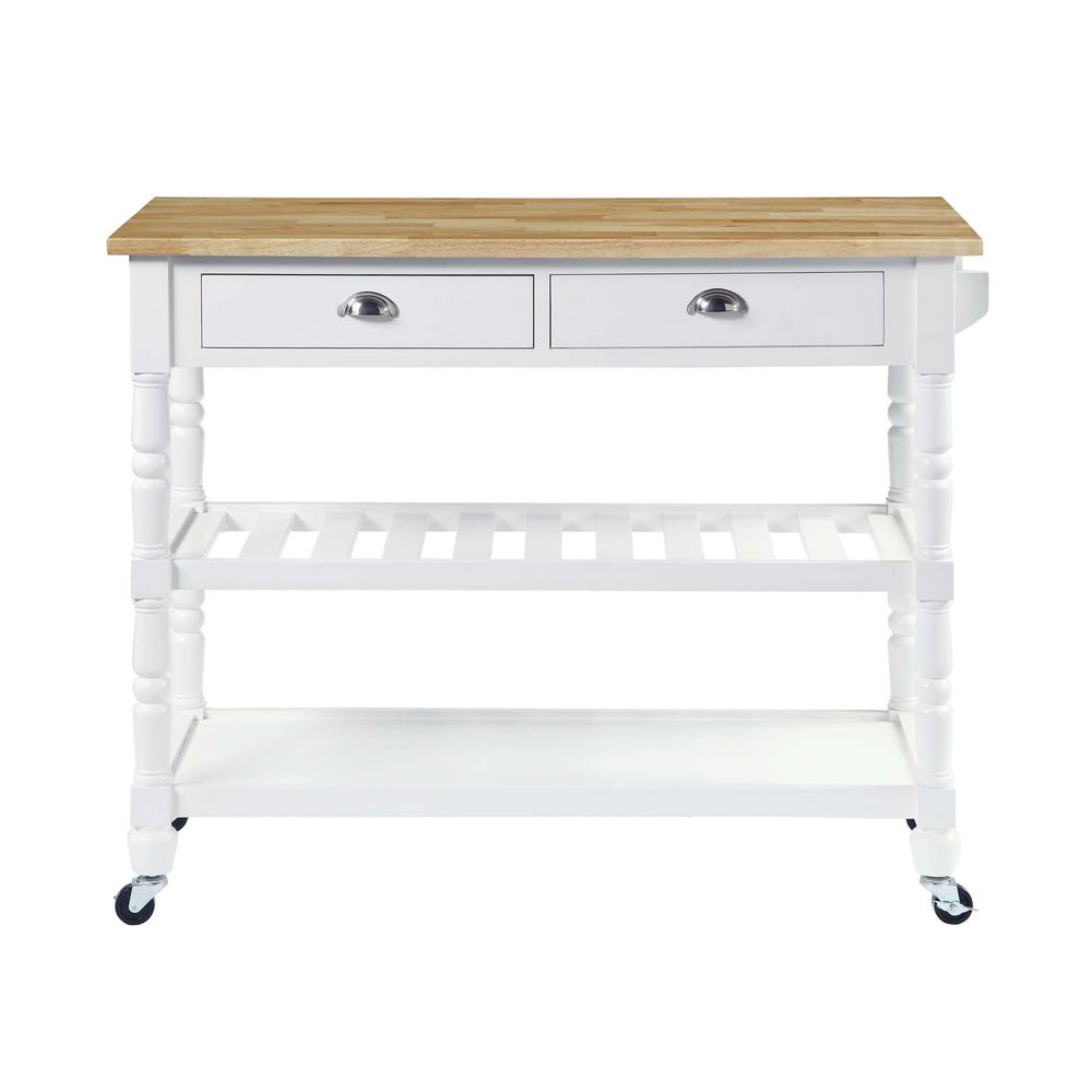 White French Country 3-Tier Butcher Block Kitchen Cart with Drawers