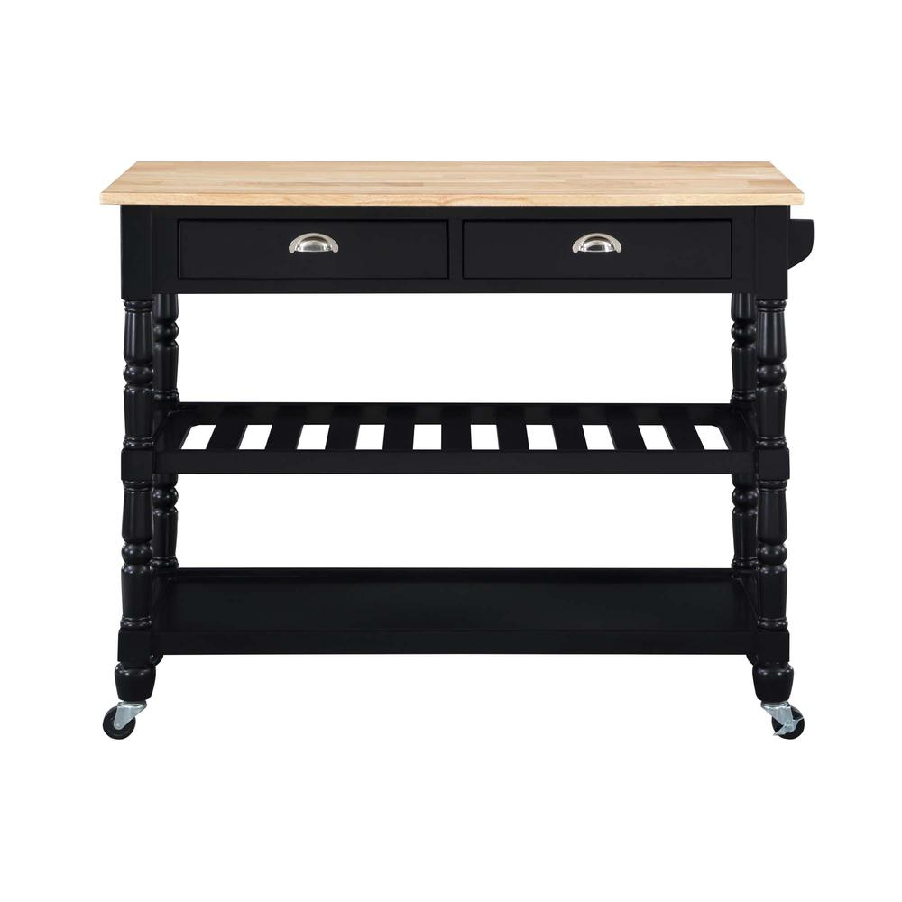 Black French Country 3-Tier Butcher Block Kitchen Cart with Drawers