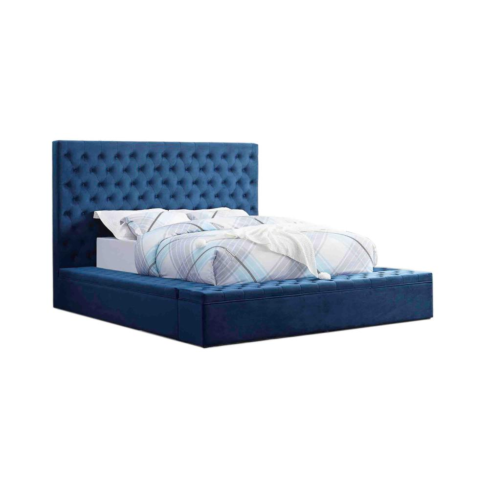 Blue Cierra Velvet Platform Queen Bed with Storage
