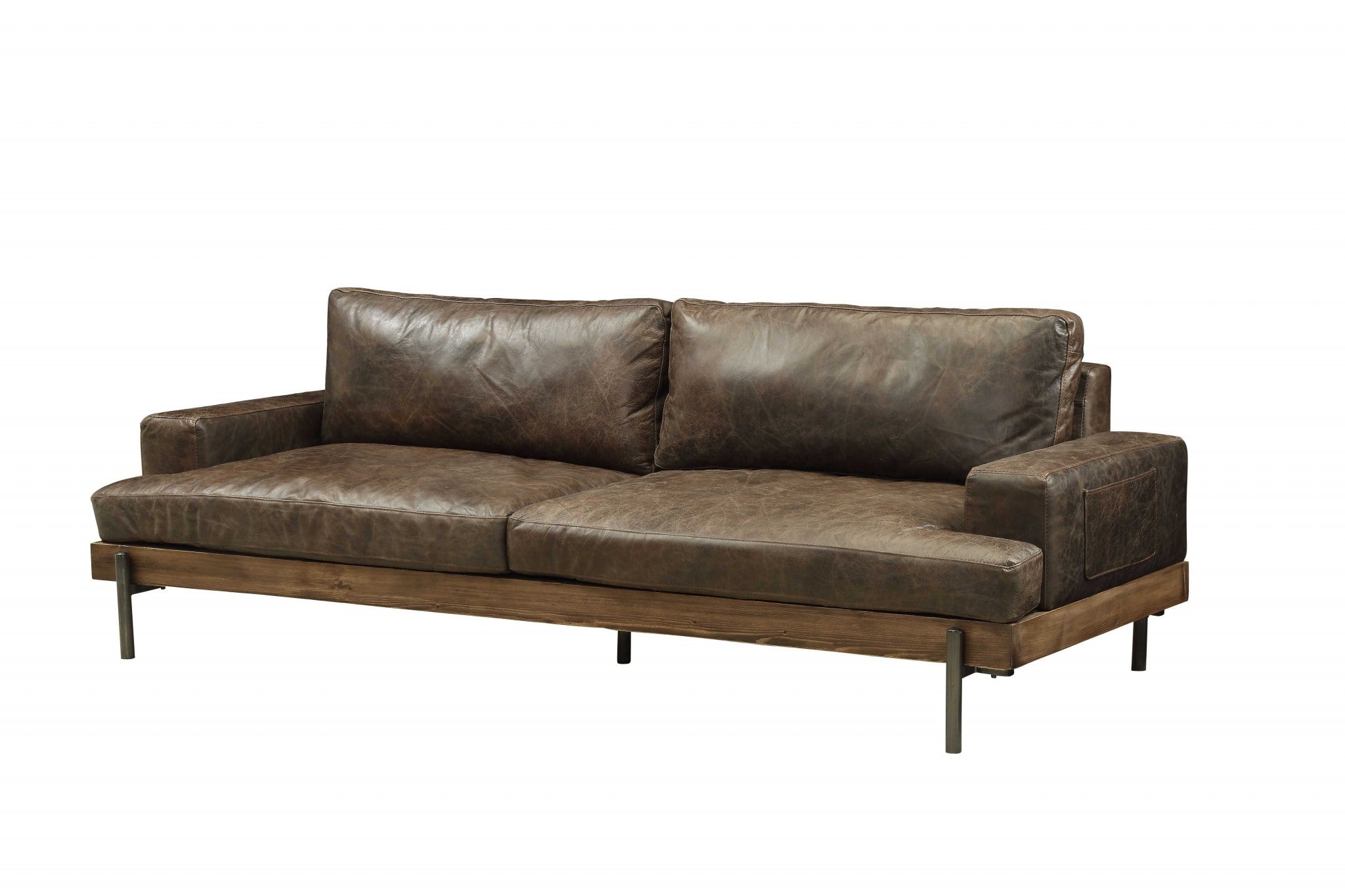 Distressed Chocolate Top Grain Leather Sofa-0