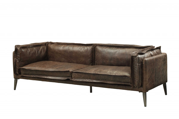 Distressed Chocolate Top Grain Leather Sofa-0