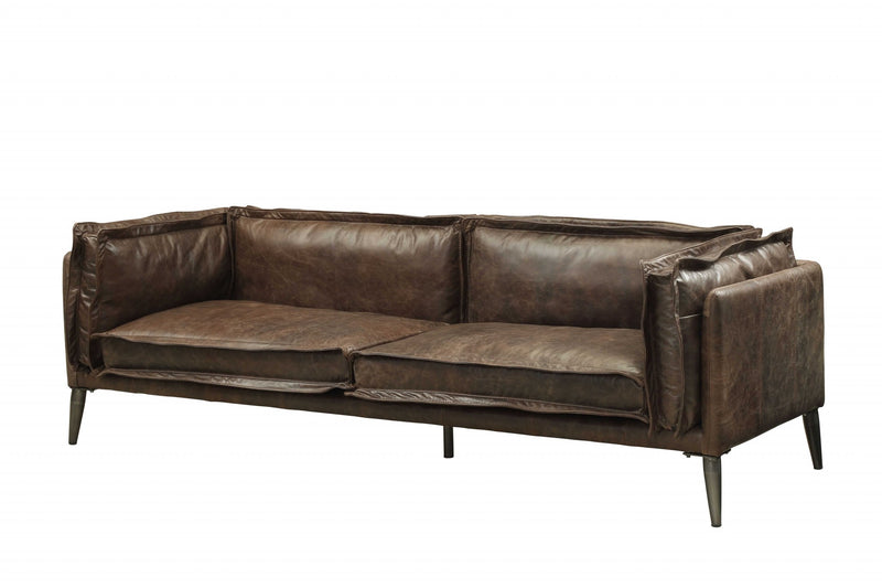 Distressed Chocolate Top Grain Leather Sofa-0