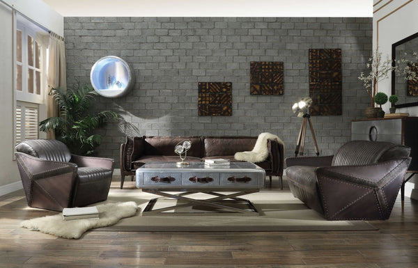 Distressed Chocolate Top Grain Leather Sofa-1