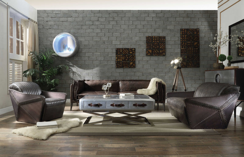 Distressed Chocolate Top Grain Leather Sofa-1