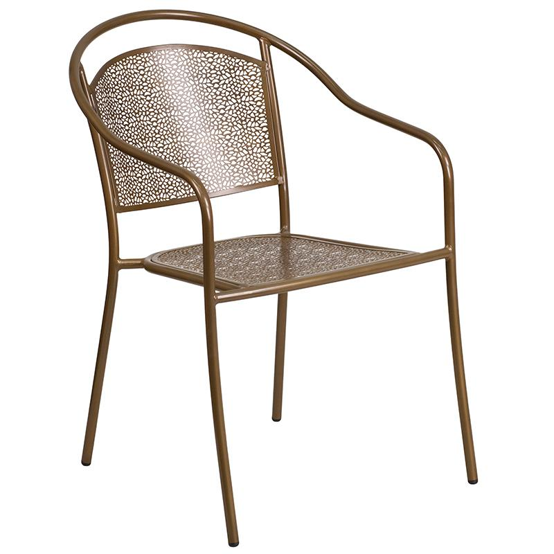Commercial Grade 30" Round Gold Indoor-Outdoor Steel Folding Patio Table Set with 4 Round Back Chairs