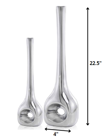 Buffed Silver Hole Set of 2 Vases-1