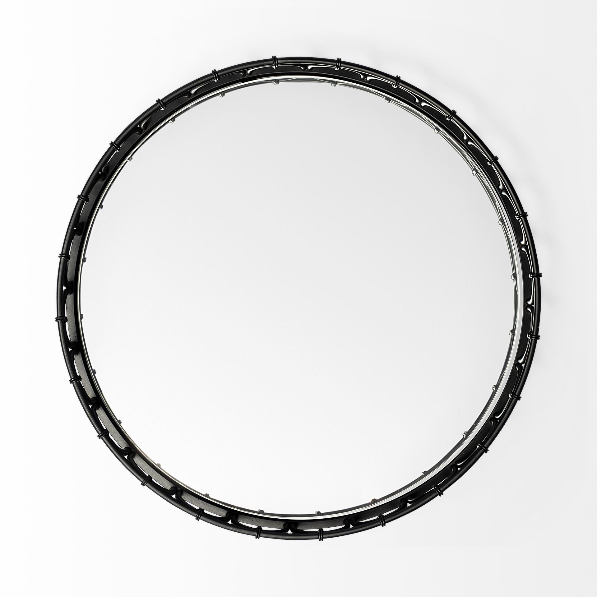 20" Matte Black Metal Half Circles And Mirrored Glass Round Tray-1