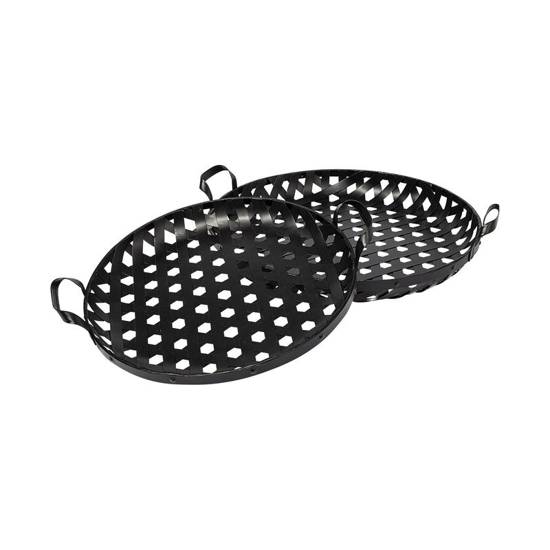 Set of 2 Matte Black Metal With Interweaved Bottom Trays-0
