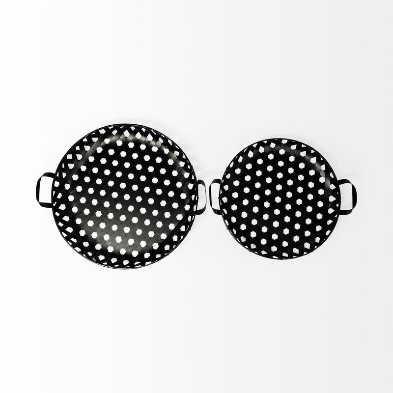 Set of 2 Matte Black Metal With Interweaved Bottom Trays-1