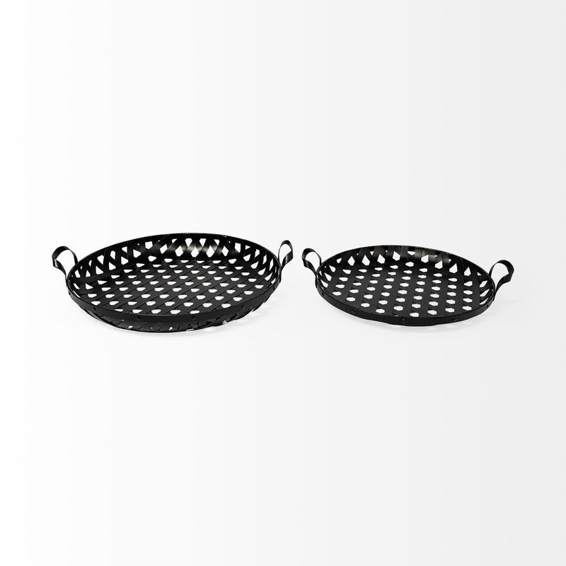Set of 2 Matte Black Metal With Interweaved Bottom Trays-2