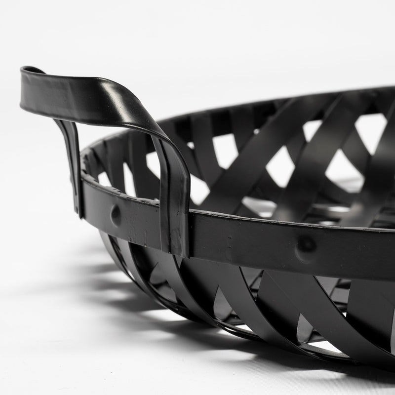 Set of 2 Matte Black Metal With Interweaved Bottom Trays-3