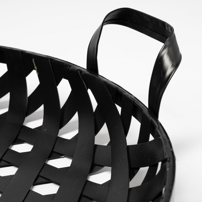Set of 2 Matte Black Metal With Interweaved Bottom Trays-4