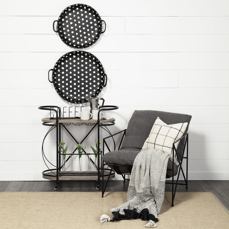 Set of 2 Matte Black Metal With Interweaved Bottom Trays-5