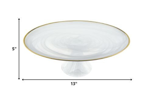 Handcrafted Optical Glass and White Gold Footed Cakestand With Gold Rim-1