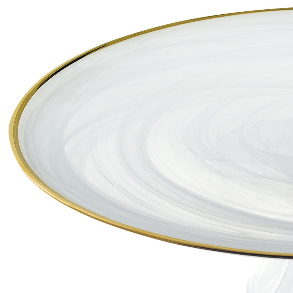 Handcrafted Optical Glass and White Gold Footed Cakestand With Gold Rim-3