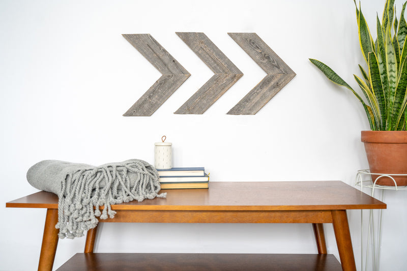Set of 3 Rustic Weathered Grey Wood Chevron Arrow-1