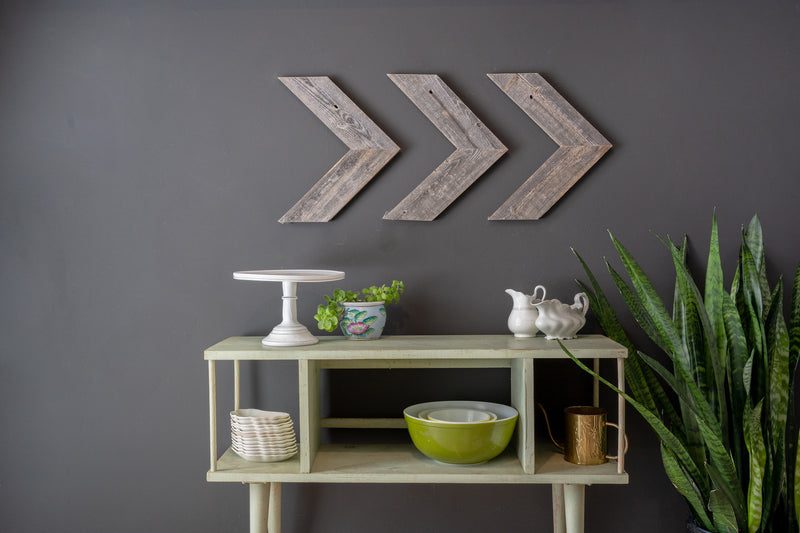 Set of 3 Rustic Weathered Grey Wood Chevron Arrow-3