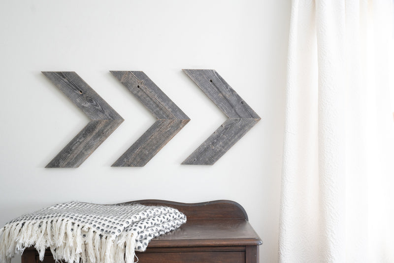 Set of 3 Rustic Weathered Grey Wood Chevron Arrow-4