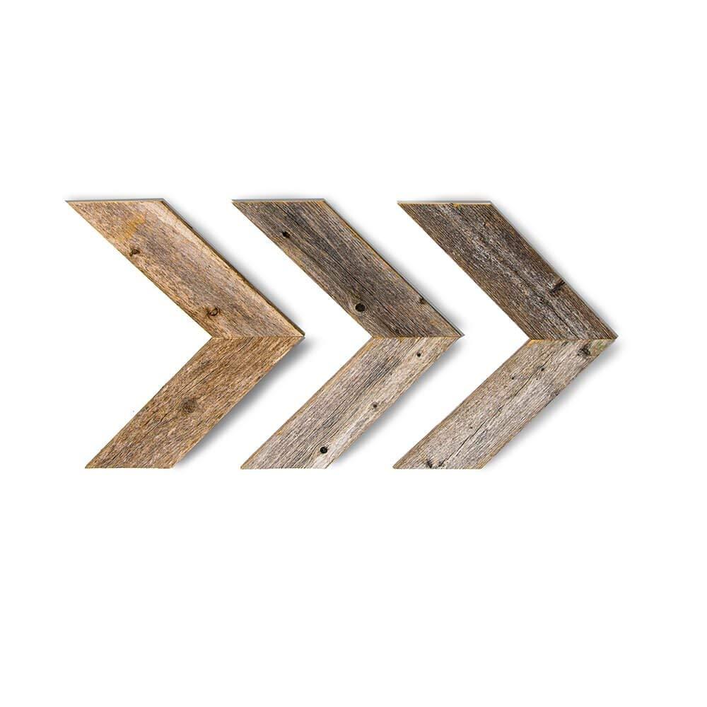 Set of 3 White Wash Reclaimed Wood Chevron Arrow-1