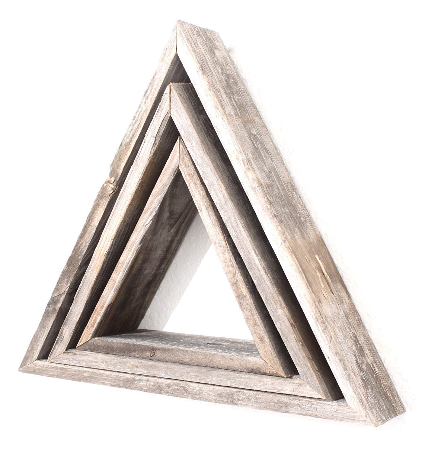 Set of 3 Triangle Rustic Natural Weathered Grey Wood Open Box Shelve-3