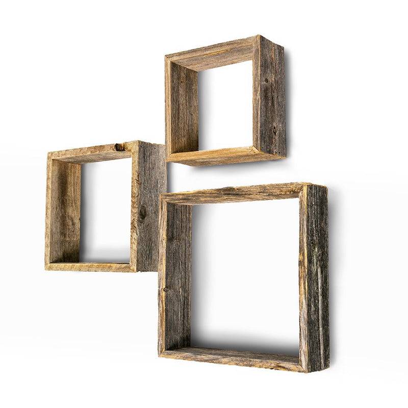 Rustic Farmhouse Set of 3 Square Shadow Box Shelves-0