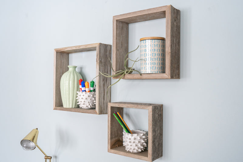Rustic Farmhouse Set of 3 Square Shadow Box Shelves-1