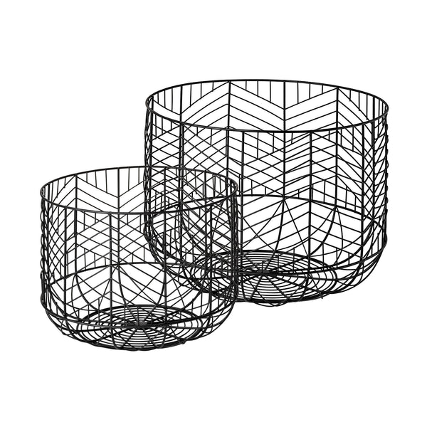 Set of Two Black Metal Wire Chevron Bowls-0