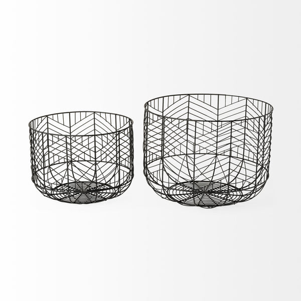 Set of Two Black Metal Wire Chevron Bowls-1