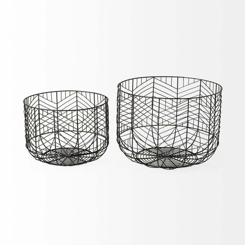 Set of Two Black Metal Wire Chevron Bowls-1
